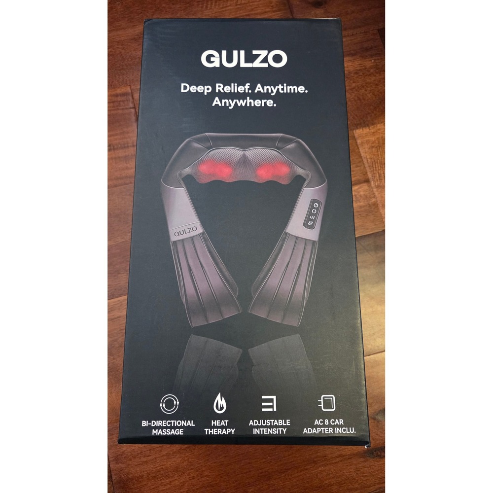 Gulzo Shiatsu Neck and Shoulder Massager with Heat Therapy and Car Adapter Black